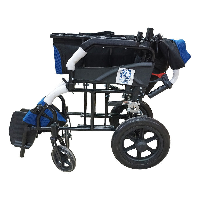 Silla De Ruedas Aluminio De Traslado Compacta Ortiz Negro/azul