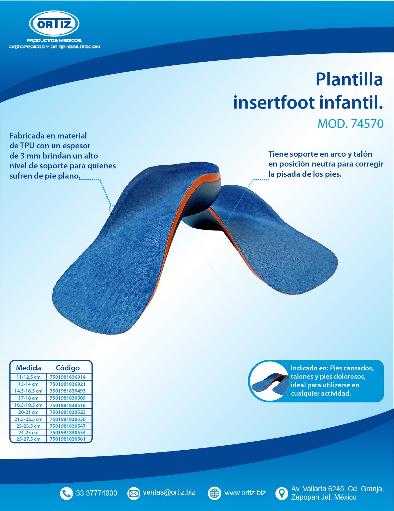 Insert Foot Rectangular Plantilla Pie Plano Insert Foot Correccion De Arco Pisada MOD. 74570 ...
